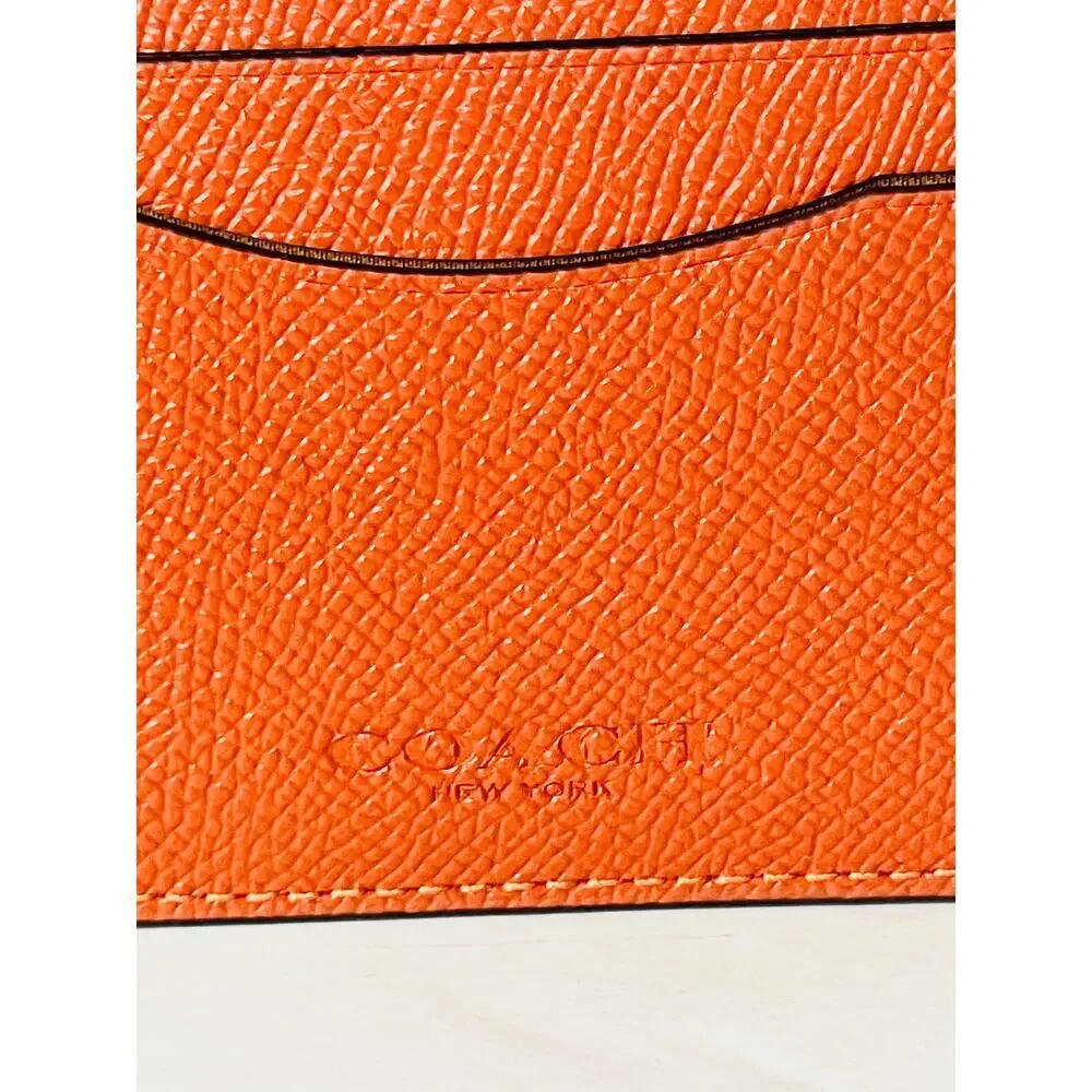 Coach Card Case Money Clip Spice Orange Crossgrain Leather Mens CDC79